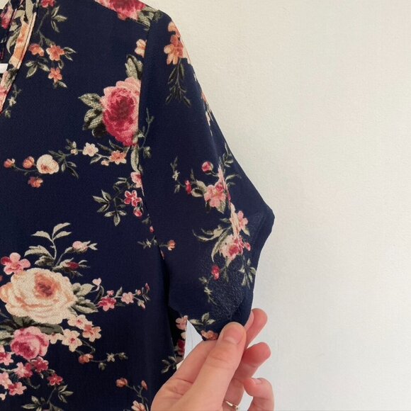 NEW NWT BLUE RAIN FRANCESCA'S Navy Blue Pink Cream Floral Ruffle Shift Dress M - Picture 14 of 14